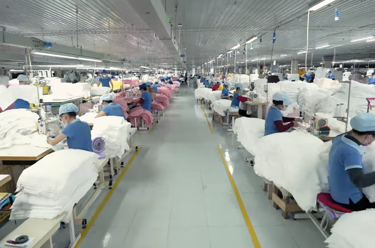 Towel sewing and finishing production line in Vietnam textile factory